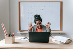 Woman offering online middle school tutoring.